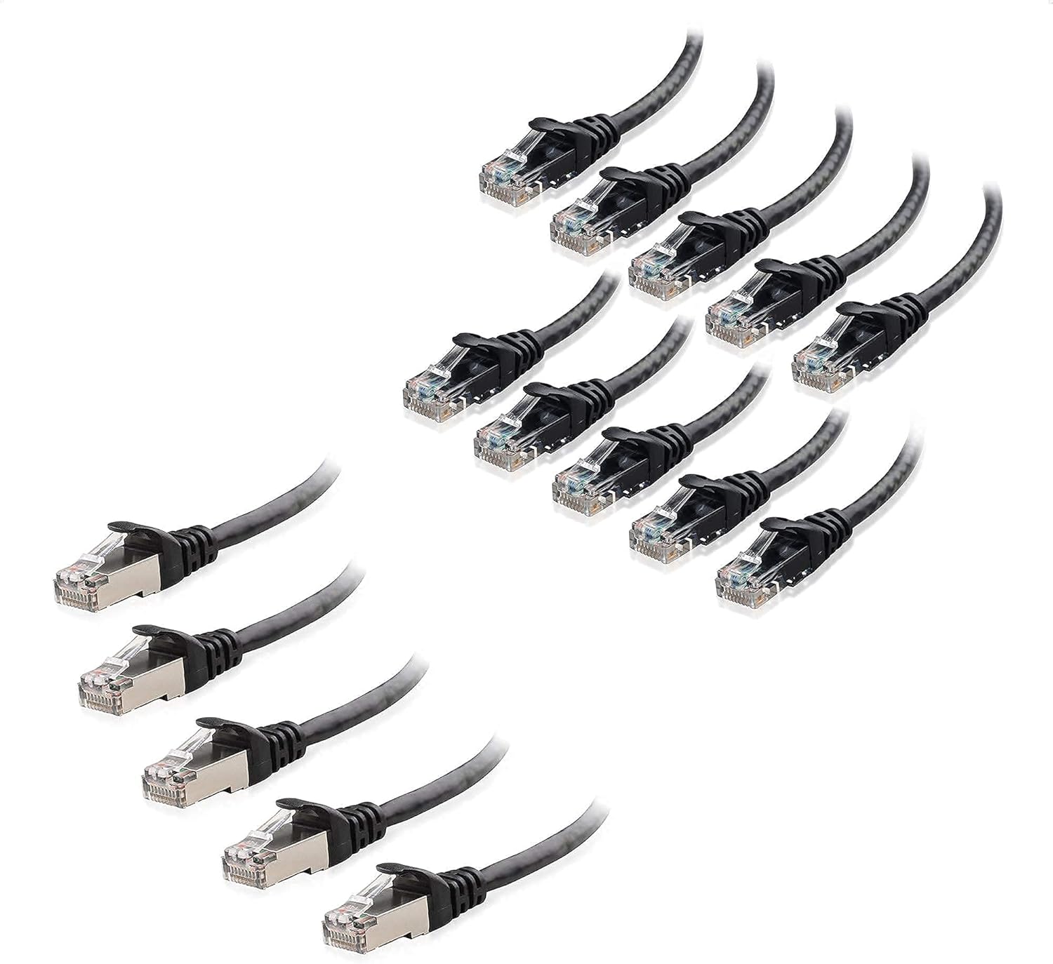 Cable Matters 10-Pack 7-Foot Snagless Short Cat6 Ethernet Cable (Cat6 Cable, Cat 6 Cable) in Black & 5-Pack 10-Foot Snagless Cat 6a, Cat6a (SSTP, SFTP) Shielded Ethernet Cable