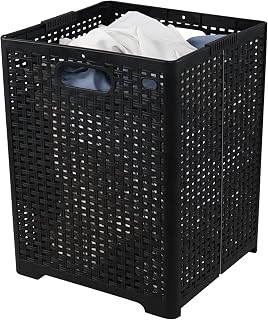 42 L Tall Plastic Laundry Hamper, Collapsible Laundry Baskets with Cut Out Handle, Black