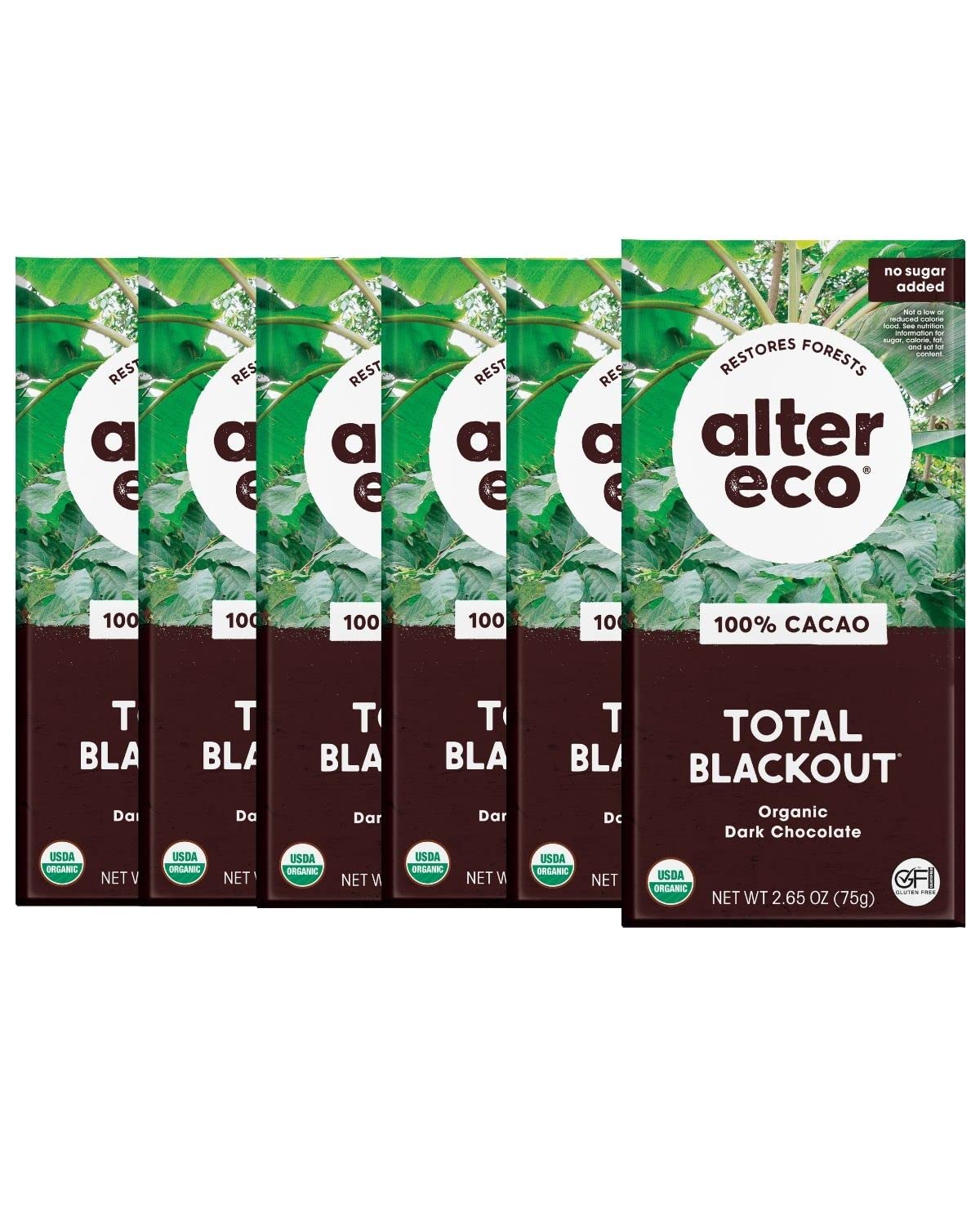 Alter Eco | Dark Chocolate Bars | Pure Dark Cocoa, Fair Trade, Organic, Non-GMO, Gluten Free (6-Pack Total Blackout)