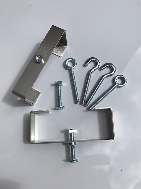 Set of 2 Stainless-Steel Clinch-It 4" Concrete Fence-Post Brackets with Screw, Eye & Hook Bolts