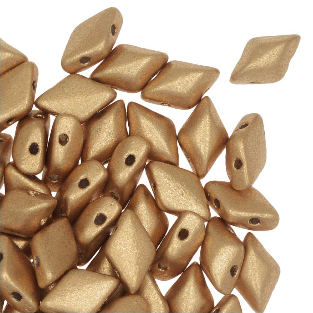 Matubo Czech Glass GemDuo, 2-Hole Diamond Shaped Beads 8x5mm, 8 Grams, Bronze Pale Gold