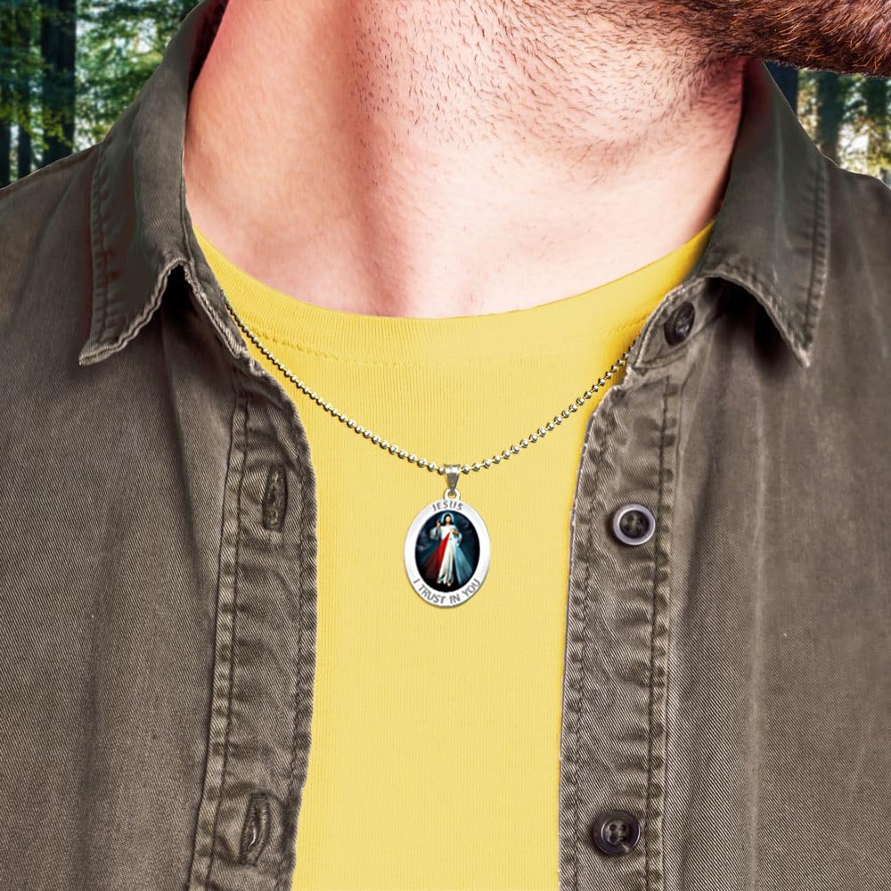 PicturesOnGold.com Divine Mercy Oval Religious Medal, Available in Sterling Silver and Solid 10K or 14K Gold - Image 2