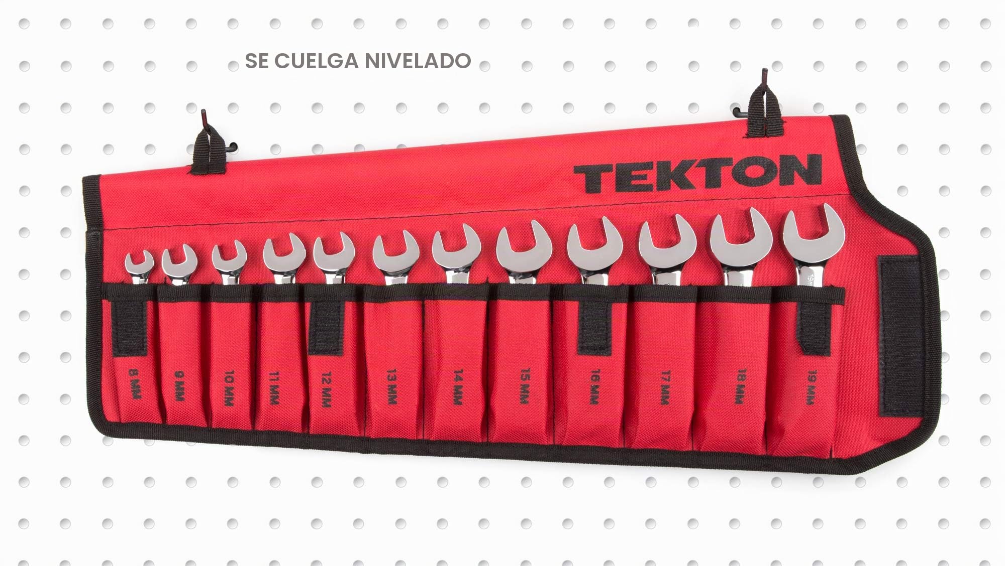 TEKTON WRN01190 - Juego de llaves combinadas con mango ancho y bolsa de almacenamiento enrollable, con dimensiones métricas, 8 mm-19 mm, 12 piezas