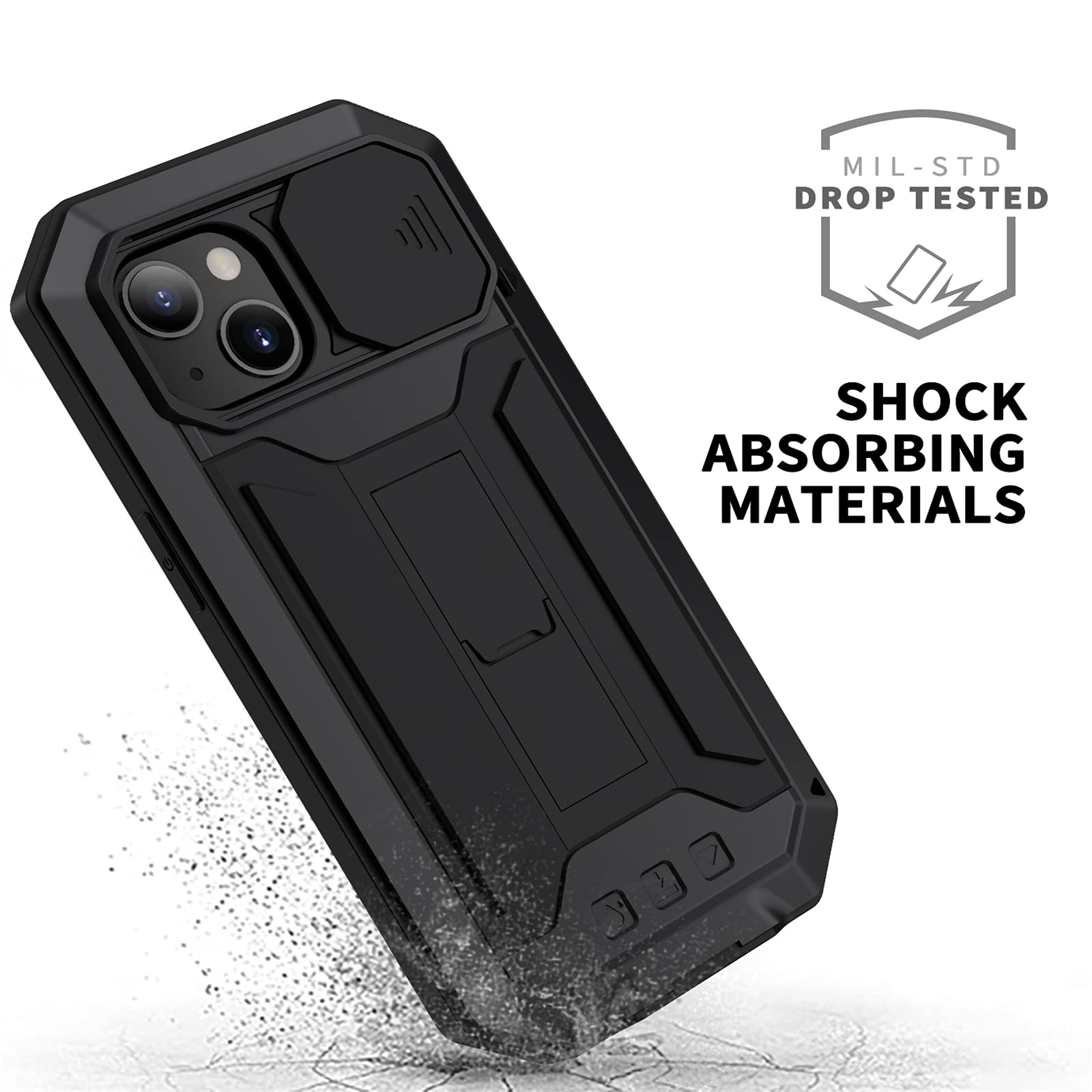 Funda para iPhone 13/13 Pro/13 mini/13 Pro Max/13 Mini, [Protección de la cámara] [Anti-Polvo & Anti-Arañazos] Heavy Duty Metal Bumper Antichoque Case con Soporte