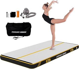 AirTrack Nordic Carbon - Air Track Matte 3m/4m/5m/6m/8m mit Luftpumpe, Aufblasbare Gymnastikmatte Zuhause, besten für Gymnastik & Cheerleading, 1.5m breit & 15cm dick Air Tracking Matte, Turnmatte