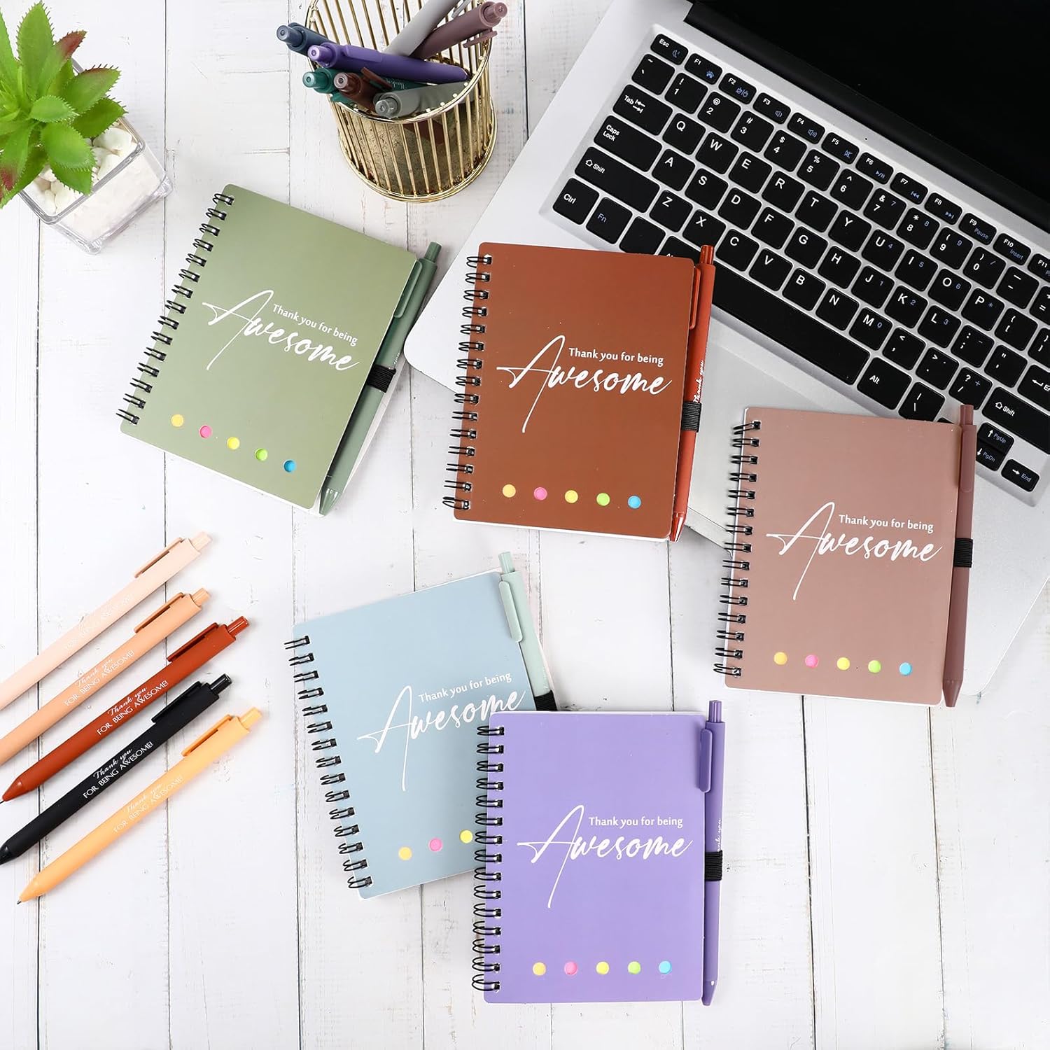 Resurhang 48 Pcs/24 Set Employee Appreciation Gift Bulk A6 to Do List Notebooks with Sticky Note Inspirational Ballpoint Pen for Coworker Staff Team Teacher Social Worker Nurse Volunteer(Bright Color)