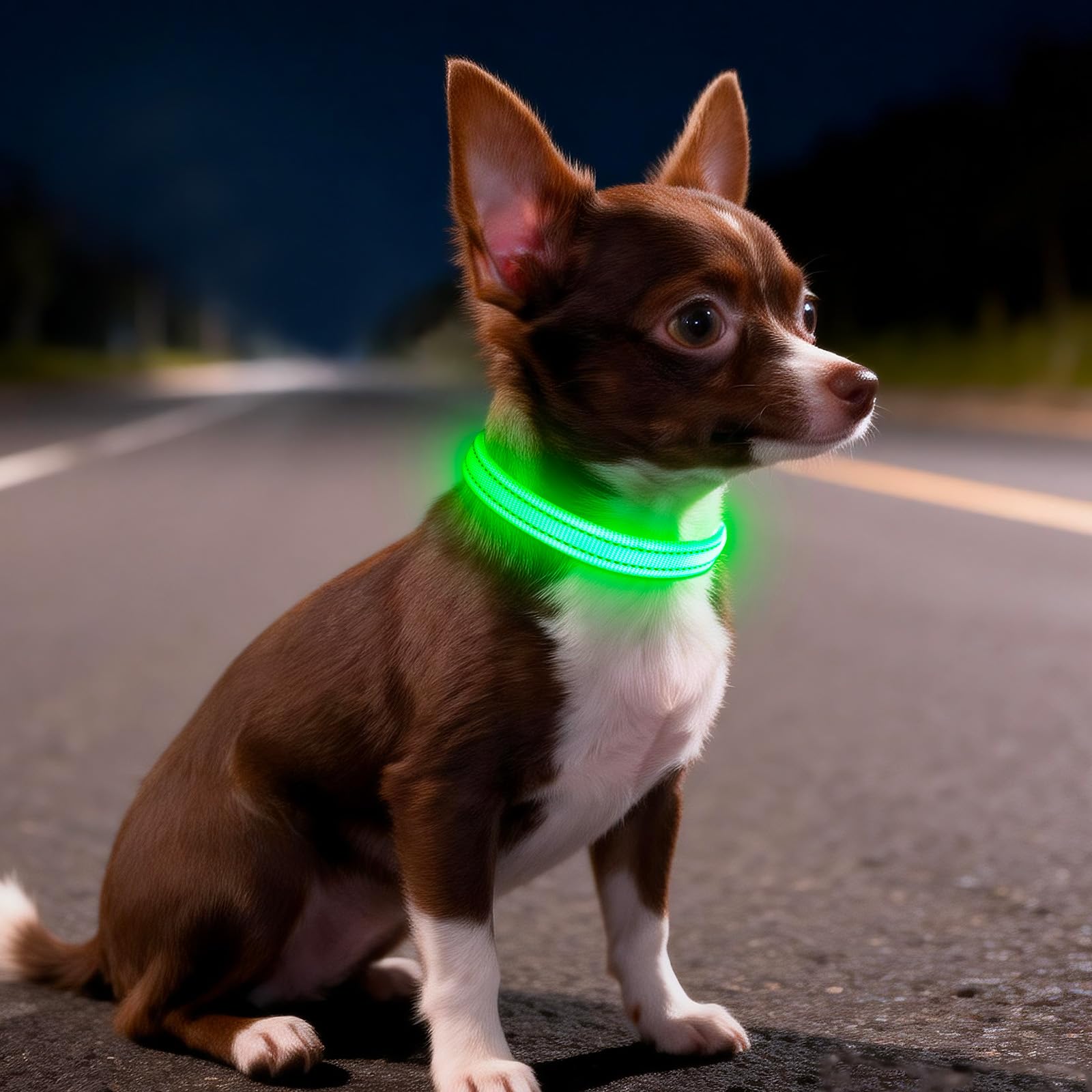 Collare per cani con LED riflettente, ricaricabile, luminoso, per animali domestici, per sicurezza notturna, ideale anche come collare per gatti illuminato (XS, verde)