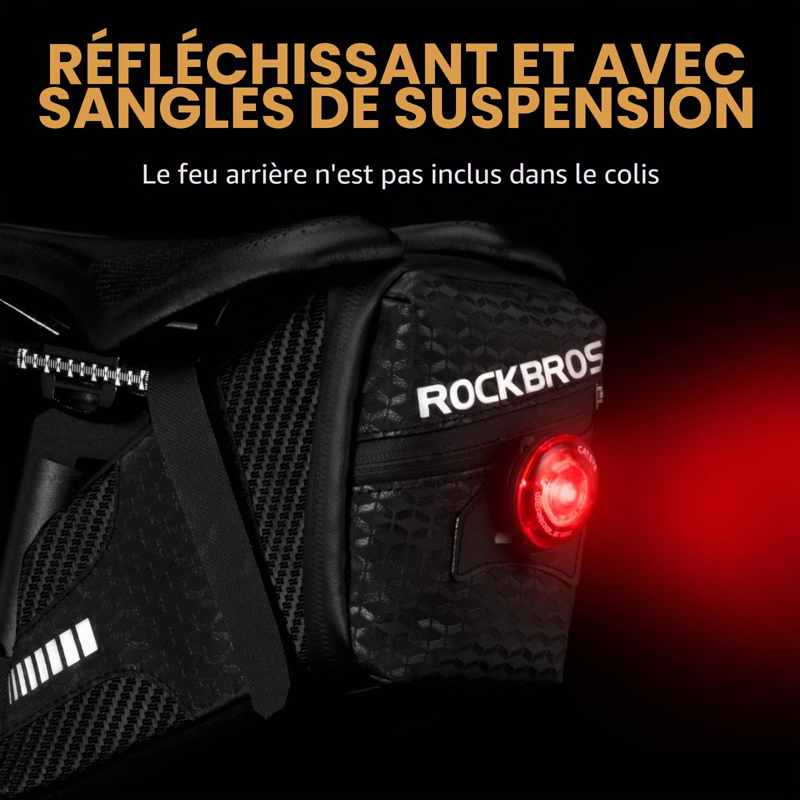 ROCKBROS Sacoche de Selle Vélo VTT Cyclisme Sac de Siège Arrière Réfléchissant Universel Installation Facile 1,5L Noir