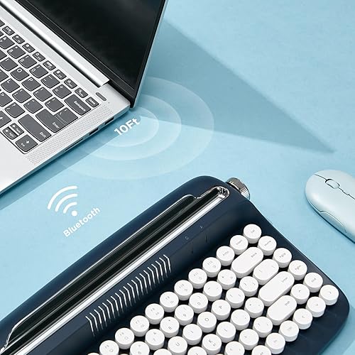 Miniatura 4 de YUNZII ACTTO B303 - Teclado inalámbrico para máquina de escribir, conexión Bluetooth, bonito diseño estético retro con soporte integrado para
