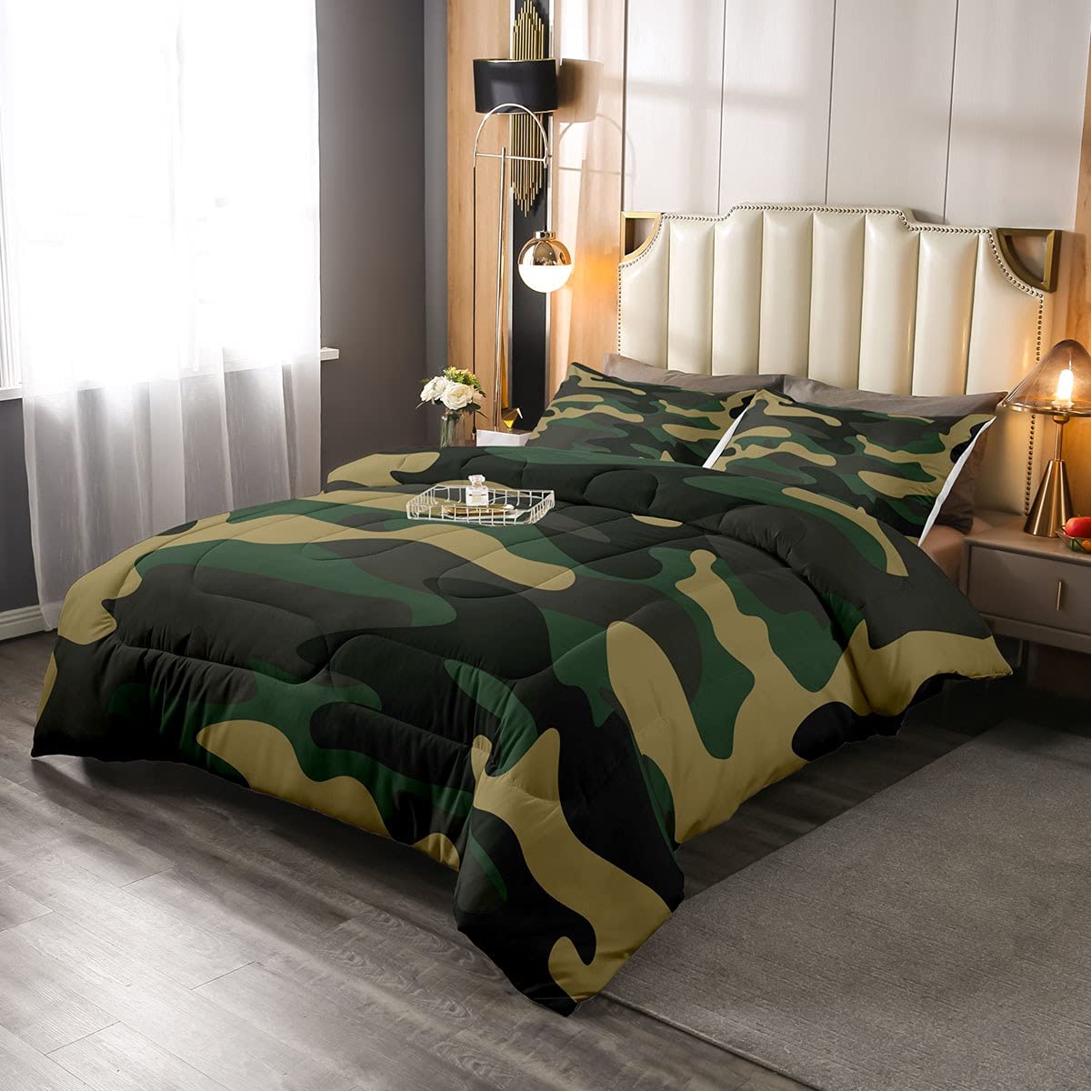 Homewish Boys Camouflage Duvet Set Green Camouflage Bedding Set Double Size Army Lightweight Coverless Duvet For Teens Men Room Decor Retro Campaign Militarily Geometric Pattern Quilt Quilt Duvet