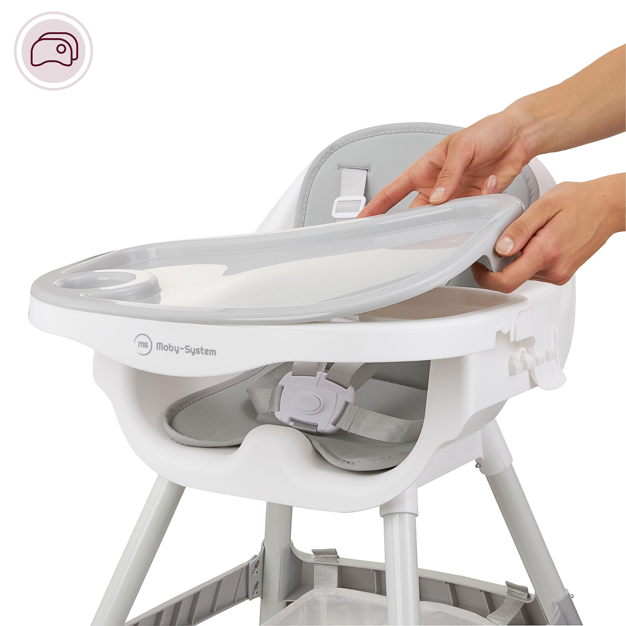 Moby-System Chaise Haute Réglable Magnolia 2en1 Grise Similicuir Dès 6 Mois