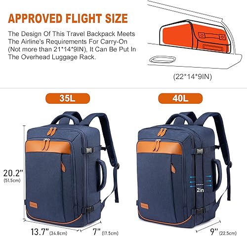 Miniatura 3 de LOVEVOOK Mochila de mano extra grande de 40 litros aprobada por aerolíneas con 4 cubos de embalaje para mujeres y hombres, Azul oscuro, Mochilas de