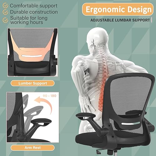 Miniatura 6 de PayLessHere Silla de dibujo alta para oficina, silla de escritorio de pie con anillo ajustable para el pie, brazos abatibles y soporte lumbar, silla