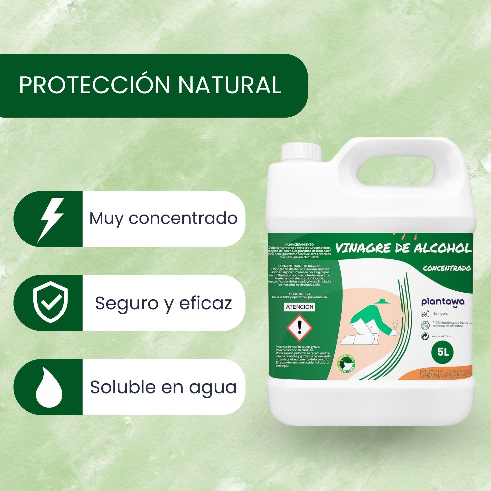 Plantawa Vinaigre d'alcool concentré 5 litres | Solution naturelle pour le soin des surfaces | Action efficace et sûre | désincrustant calcaire, sans résidu.