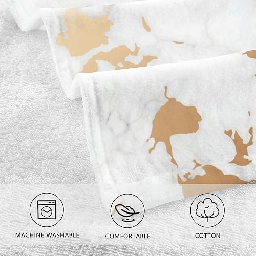 Miniatura 4 de ALAZA Juego de 2 toallas de mano fluidas de mármol gris blanco dorado para baño, toallas de baño suaves 100% algodón, toallas de baño decorativas de
