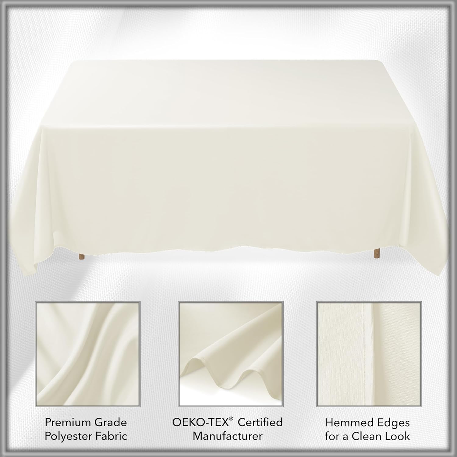 Lann's Linens 5 Pack 90 x 132 Inch Rectangular Tablecloth, Washable Polyester Fabric Table Cloth for Dining Tables, Restaurants, Weddings - Ivory