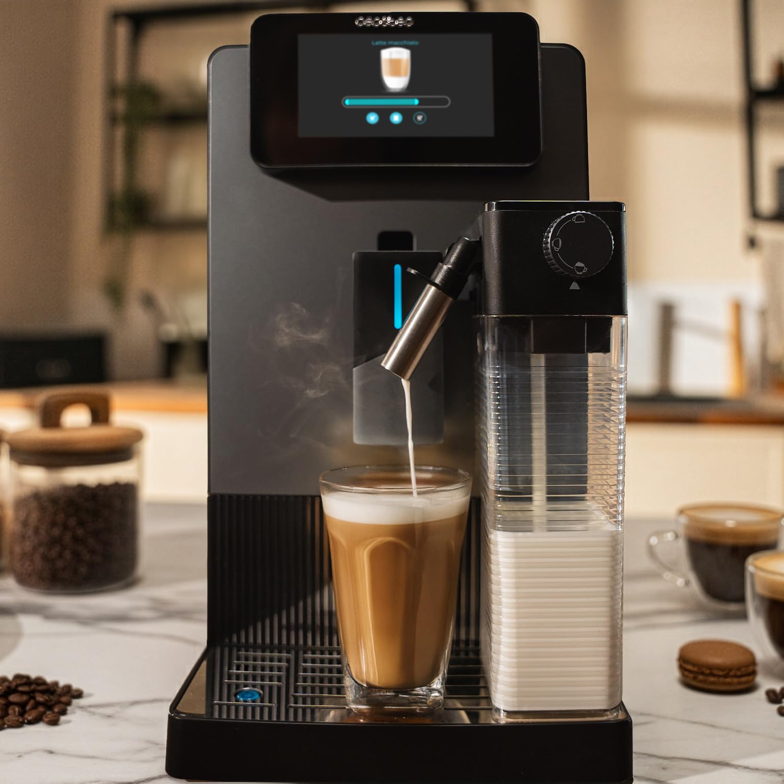 Cecotec Macchina Caffè Espresso Superautomatica Cremmaet Latte Art. 1500W, 19Bar, Thermoblock, 6 Bevande, Serbatoio Caffè 150g, Macinino Conico, Pulizia Automatica, Serbatoio Acqua 1.1L e Latte 400ml