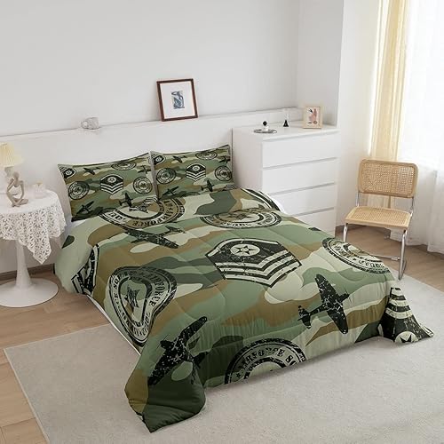 Miniatura 2 de Juego de edredón de camuflaje de avión para niños, juego de ropa de cama con decoración de avión de camuflaje para adolescentes y niños, edredón de