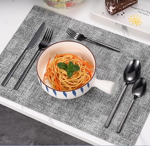 Miniatura 5 de Juego de cubiertos negros martillados para 10 cubiertos modernos, 50 piezas de acero inoxidable pulido con espejo, juego de vajilla, cuchillos de