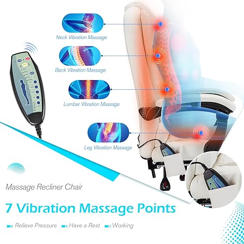 Miniatura 4 de Esright Silla de oficina con 7 puntos de masaje y función de calor, cómoda silla de oficina ejecutiva con reposapiés, silla de oficina de respaldo