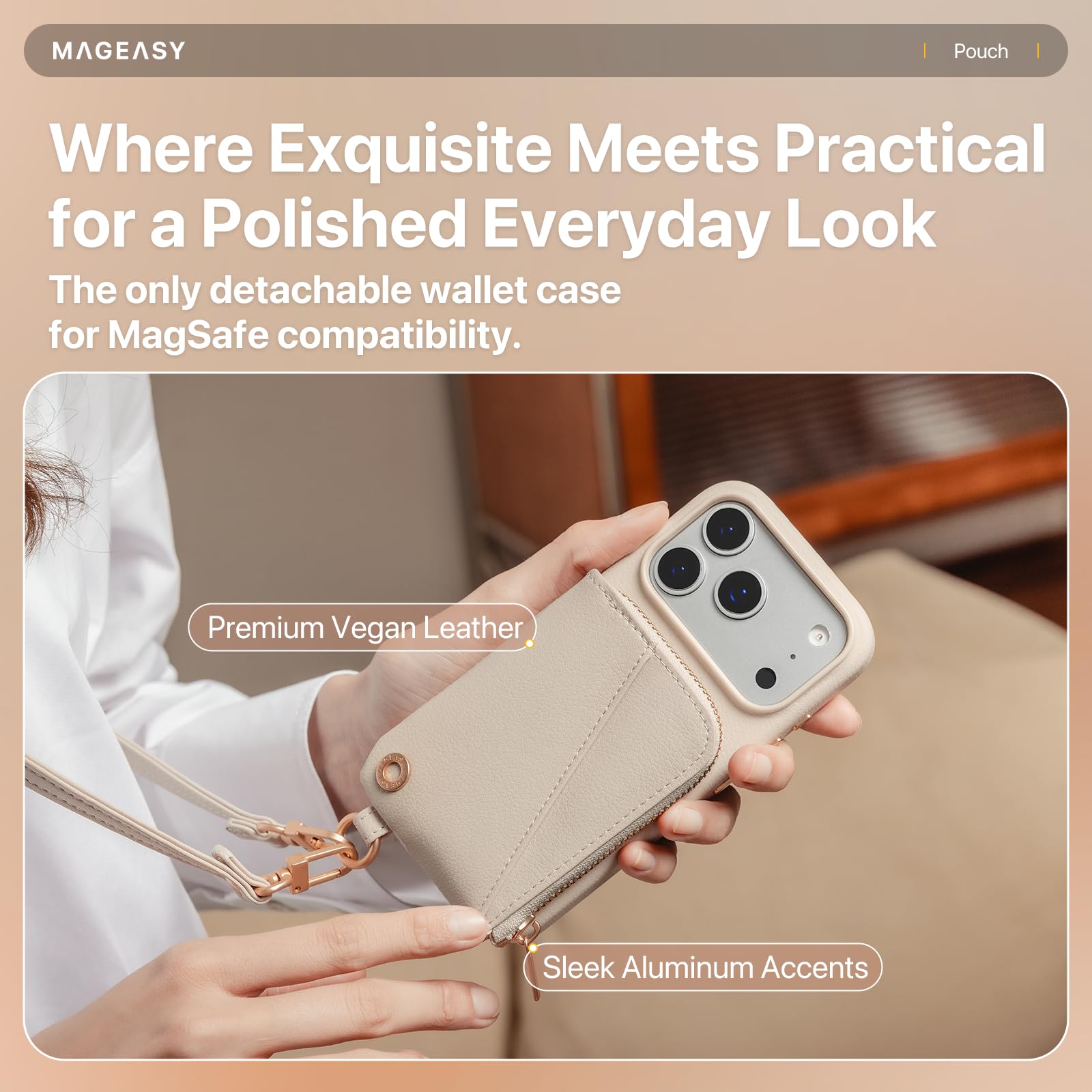 MAGEASY Compatible With IPhone 17 Pro Max 6.9" Wallet Case With Crossbody Strap