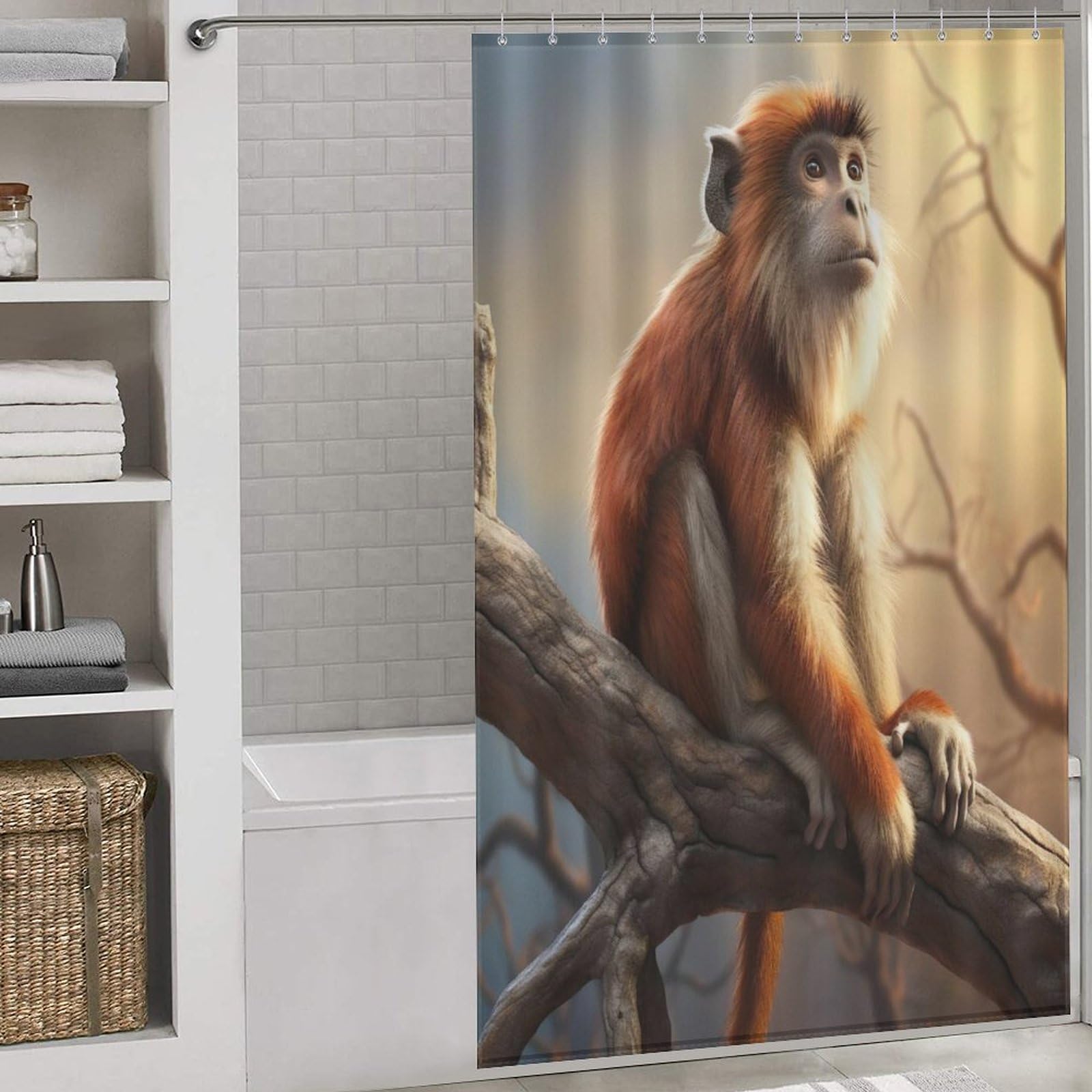 Rideau de douche singe imperméable et lavable en machine avec 12 crochets inclus