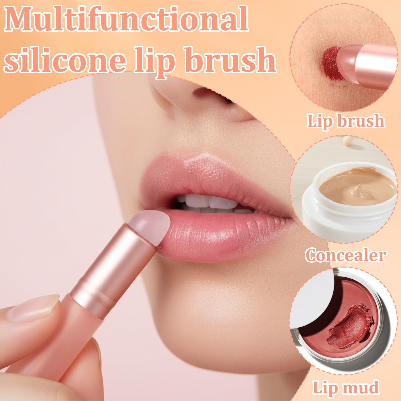 Ymapinc - Set di 4 pennelli per labbra in silicone per rossetto, riutilizzabili, con coperchio (rosa), applicatori multiuso per rossetto, pennelli da trucco, applicatori professionali per trucco