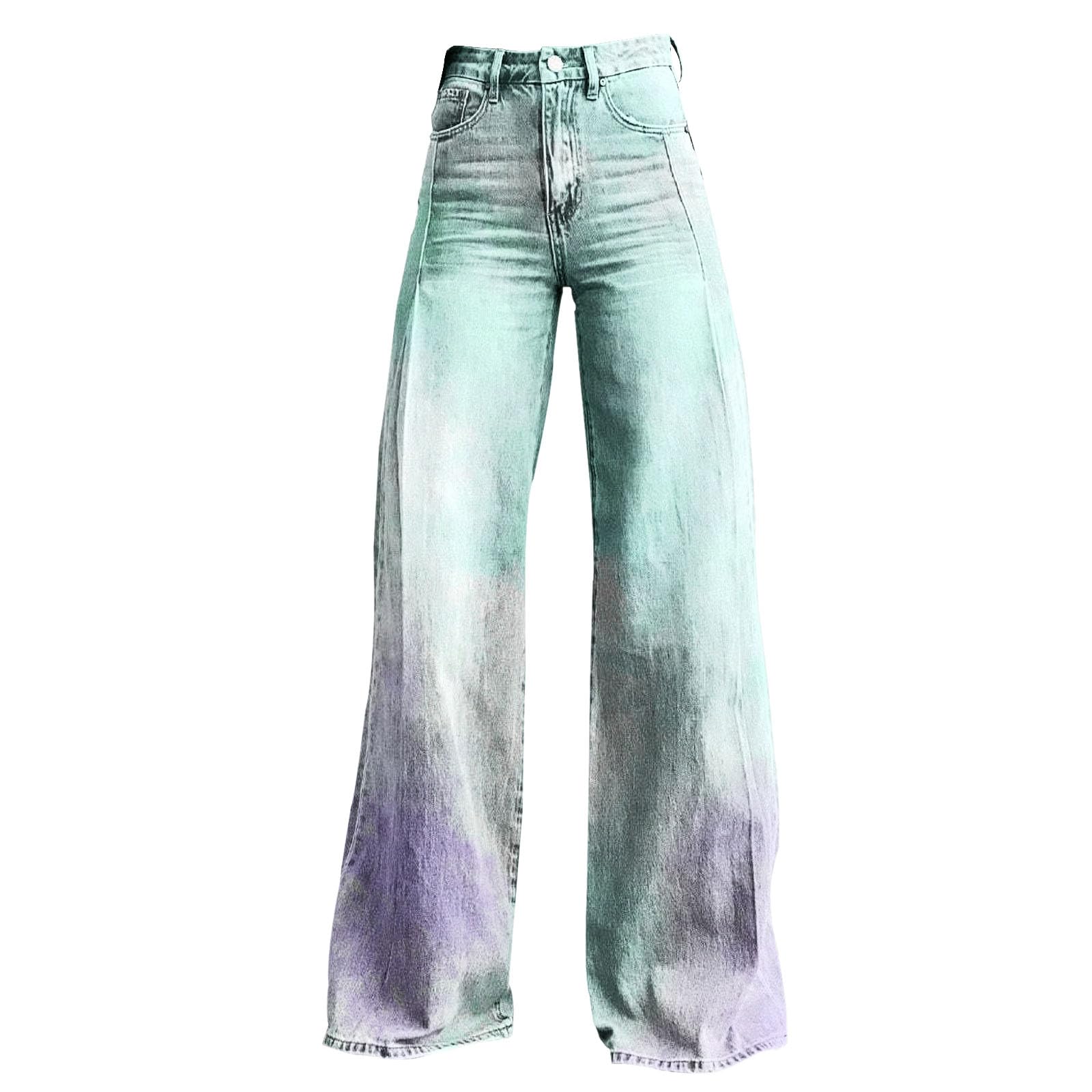 Pantalones vaqueros de cintura alta para mujer, pantalones vaqueros extra largos, pantalones vaqueros con estampado de Tie Dye, elegantes pantalones de mezclilla retro, tallas grandes, vaqueros para