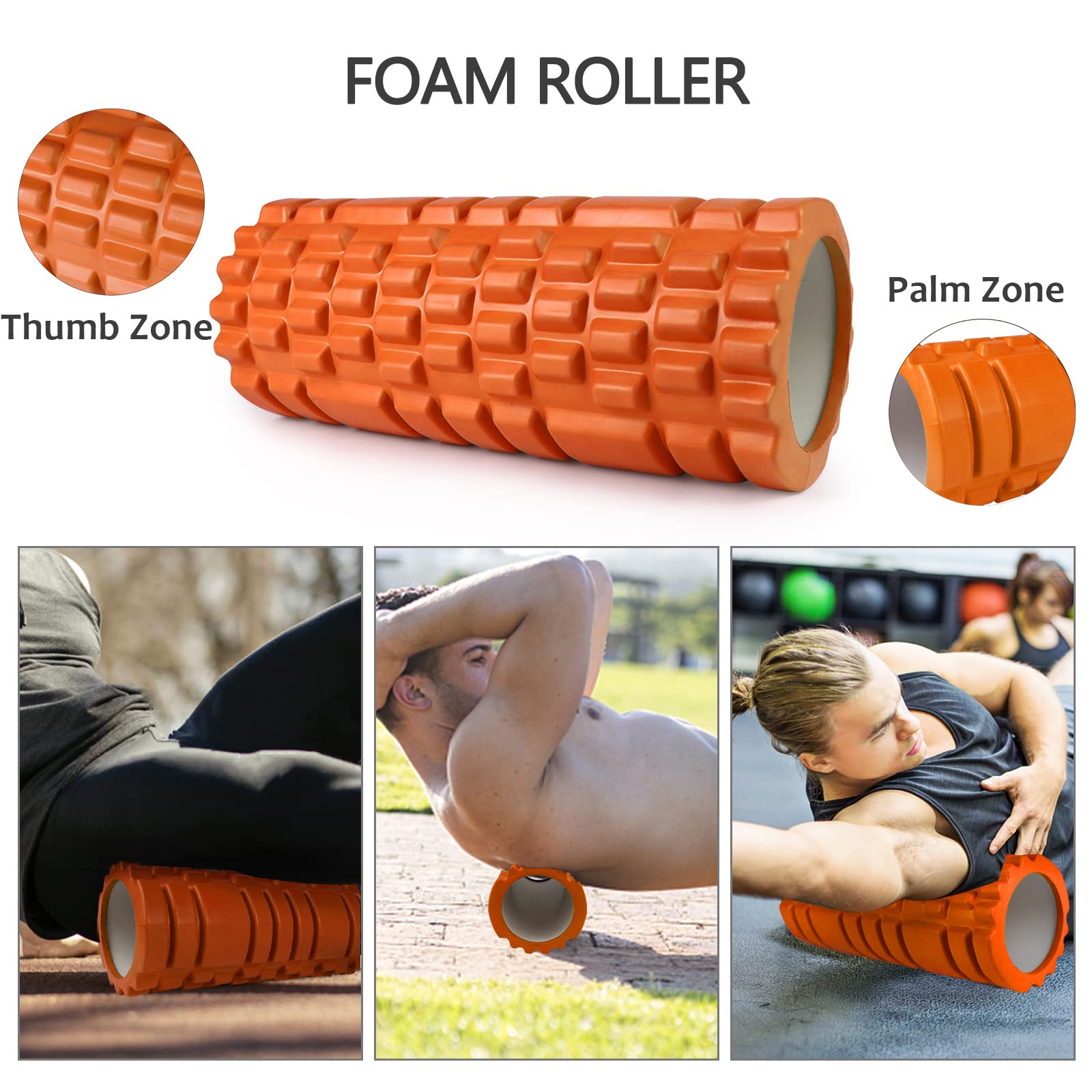 Krightlink 5 in1 Foam Roller Set, High Density Deep Tissue Massager for Muscle Massage, Massage Roller, Massage Ball, Resistance Band for Whole Body Physical Therapy Deep Muscle Massage (Purple): Orange