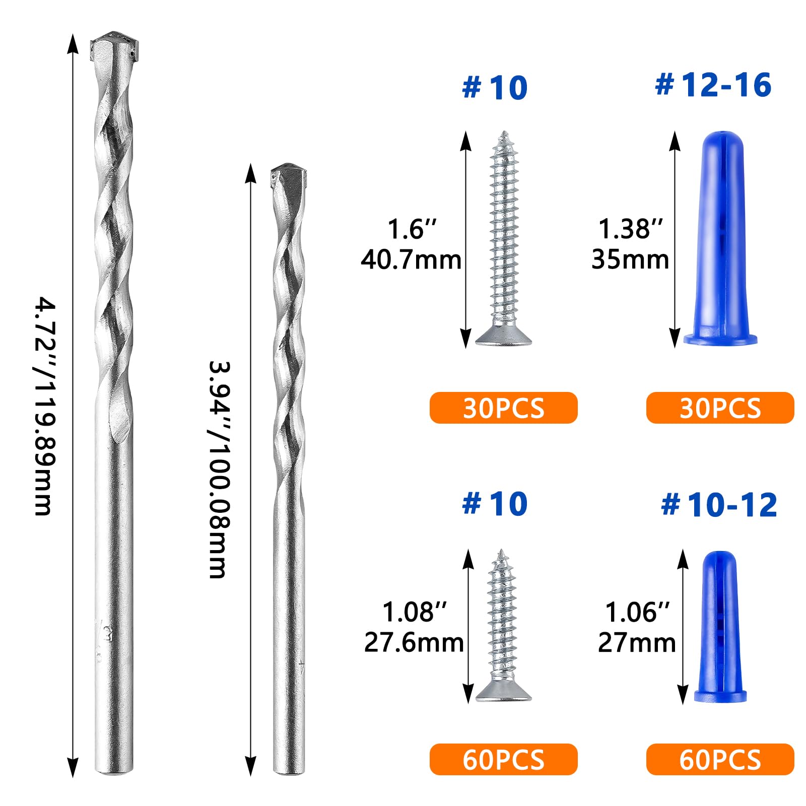 KURUI Concrete Anchors - 180 Pcs for Drywall & Masonry -4