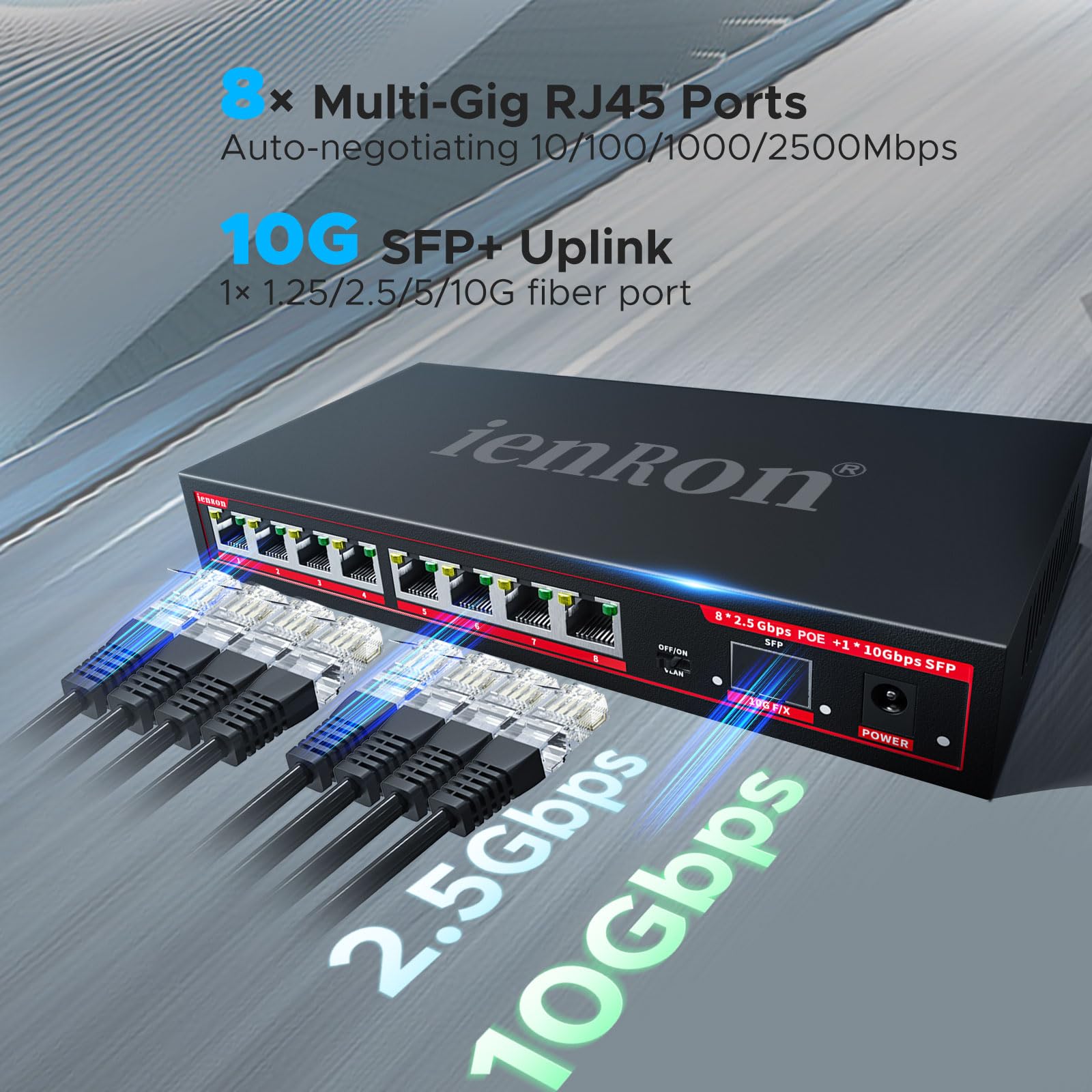 Switch PoE a 8 porte da 2,5 GB con Uplink SFP+ da 10 Gb | 15 W per porta, budget totale 120 W, IEEE802.3af | Supporto VLAN | Alloggiamento in metallo senza ventole | Plug & Play | Montabile a parete |