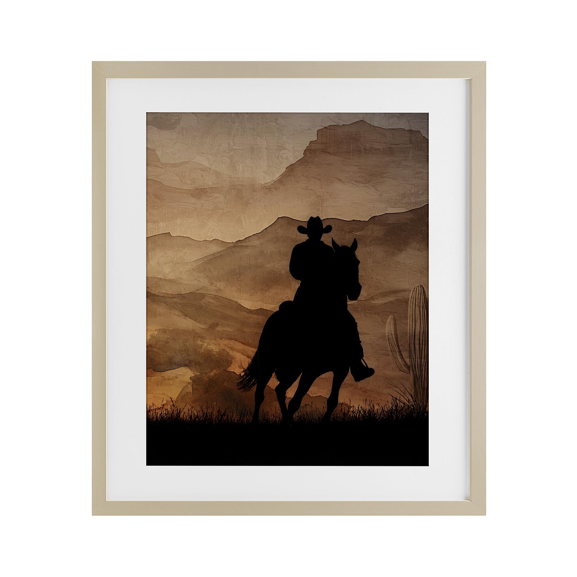 Stupell Industries Harvest Pine (Textured) Cowboy Sunset Ride Western, 17 X 21 Inch Framed Print Under Glass