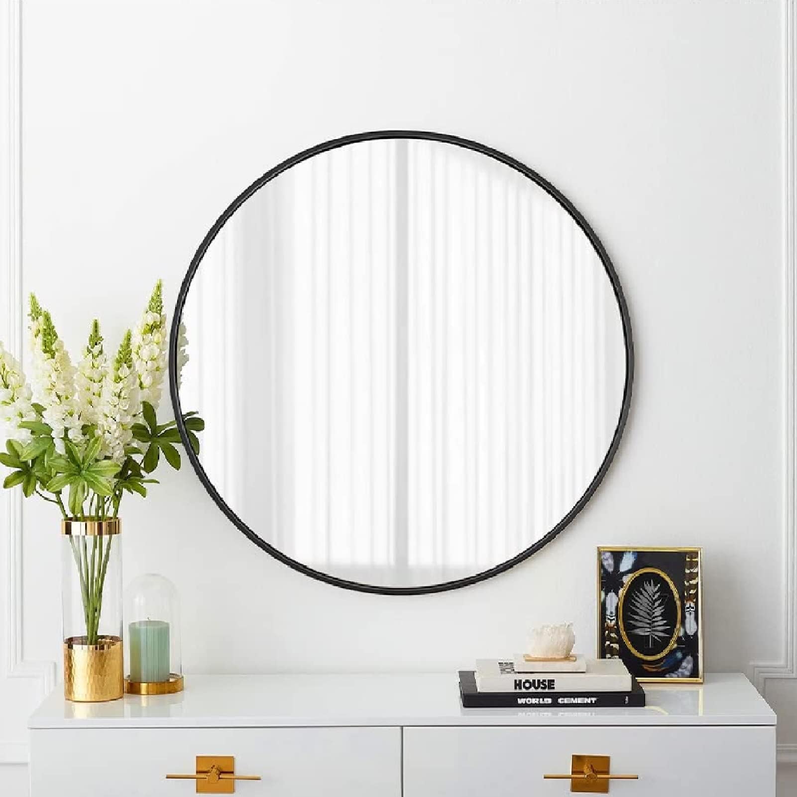 Youyijia Round Mirror 60cm Circle Hanging Wall Mirror - Home Decorative Wall Mounted Vanity Mirror for Bathroom/Living Room