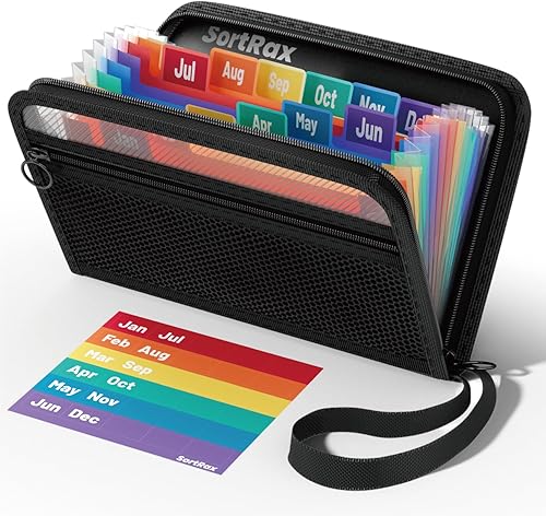 SortRax Organizador de cupones de recibos pequeños, tamaño A6, 12 bolsillos, organizador de archivos de acordeón, 8 x 5.3 pulgadas, cierre de