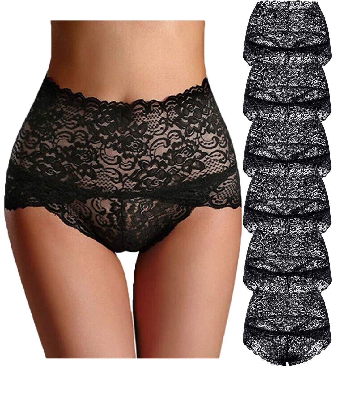 Boni Caro Pack of 6 Women Lace Knickers Briefs Underwear – Soft Stretchy High Waisted Sexy Sheer Lacey Panties – Multicolour Lingerie Multipack