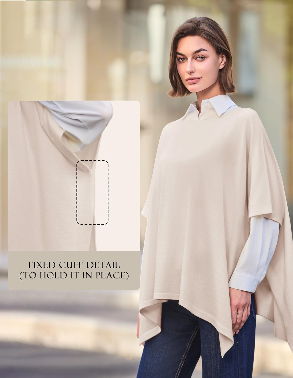 PULI Women's Pullover Poncho Sweater Oversized Loose Fit Soft Shawl Wraps Fitting Baggy Tops for Fall Winter - Image 3