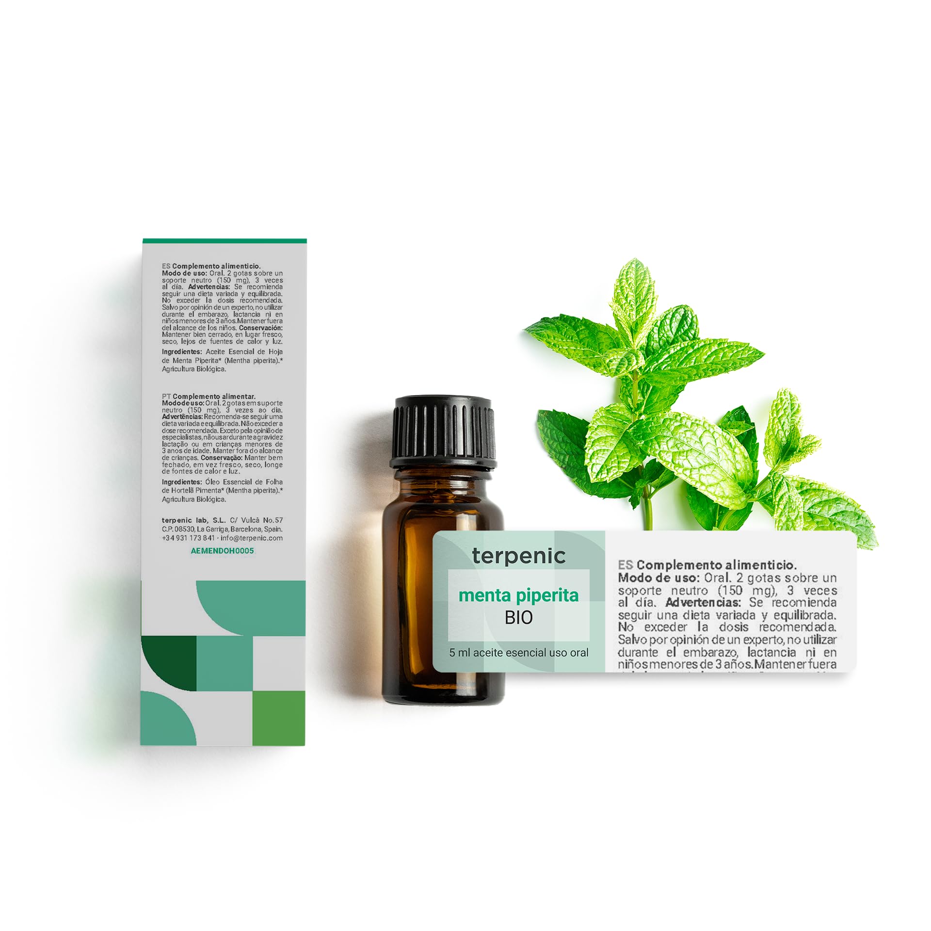 TERPENIC – Aceite Esencial de Menta Piperita (Mentha piperita) – BIO – 100 ml - Uso Oral – Frescor intenso y máxima pureza aromática