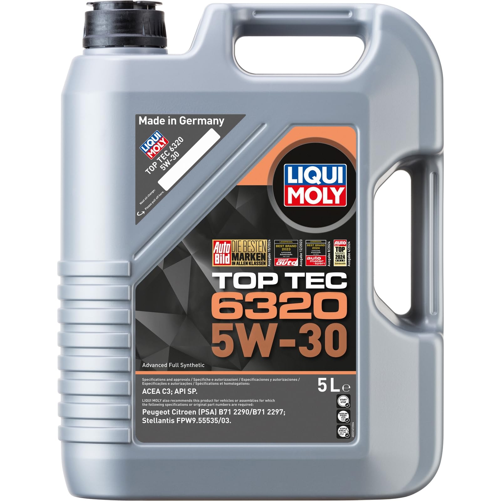 LIQUI MOLY Huile moteur Top Tec 5W-30 ACEA C3 API SP 6320 5 L Compatible avec OPEL Vivaro A Van X83 Corsa F 3/5 portes Grandland X A18, P1UO Crossland X P17 Mokka II Vivaro A Combi X83