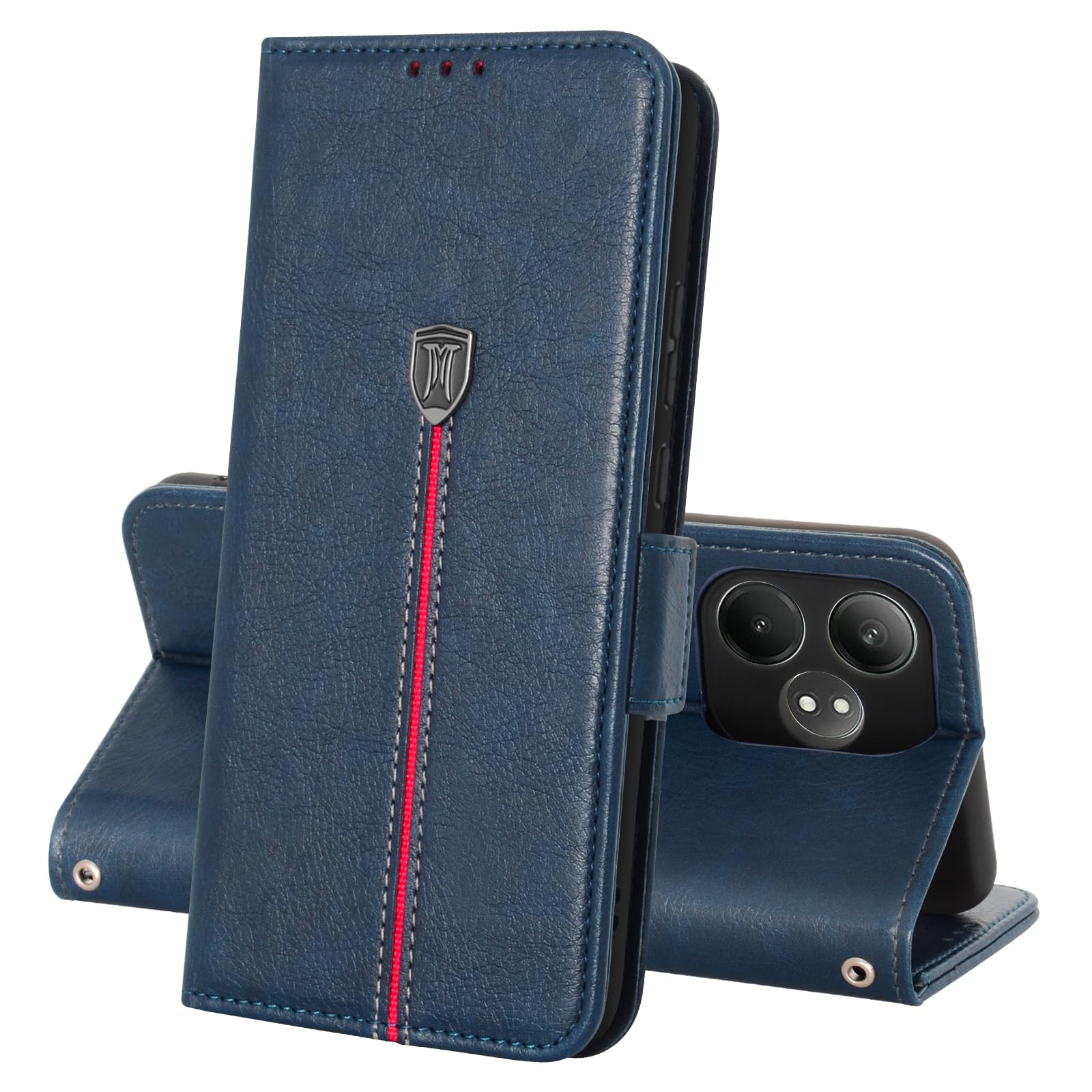 Cover Per Realme GT 6/Realme GT 6T, Custodia Flip Pelle Portafoglio, Magnetica Libro Slot Schede Per Realme GT 6 Cover, Silicone TPU Bumper Wallet con Supporto Antiurto Case Per Realme GT 6T Blu