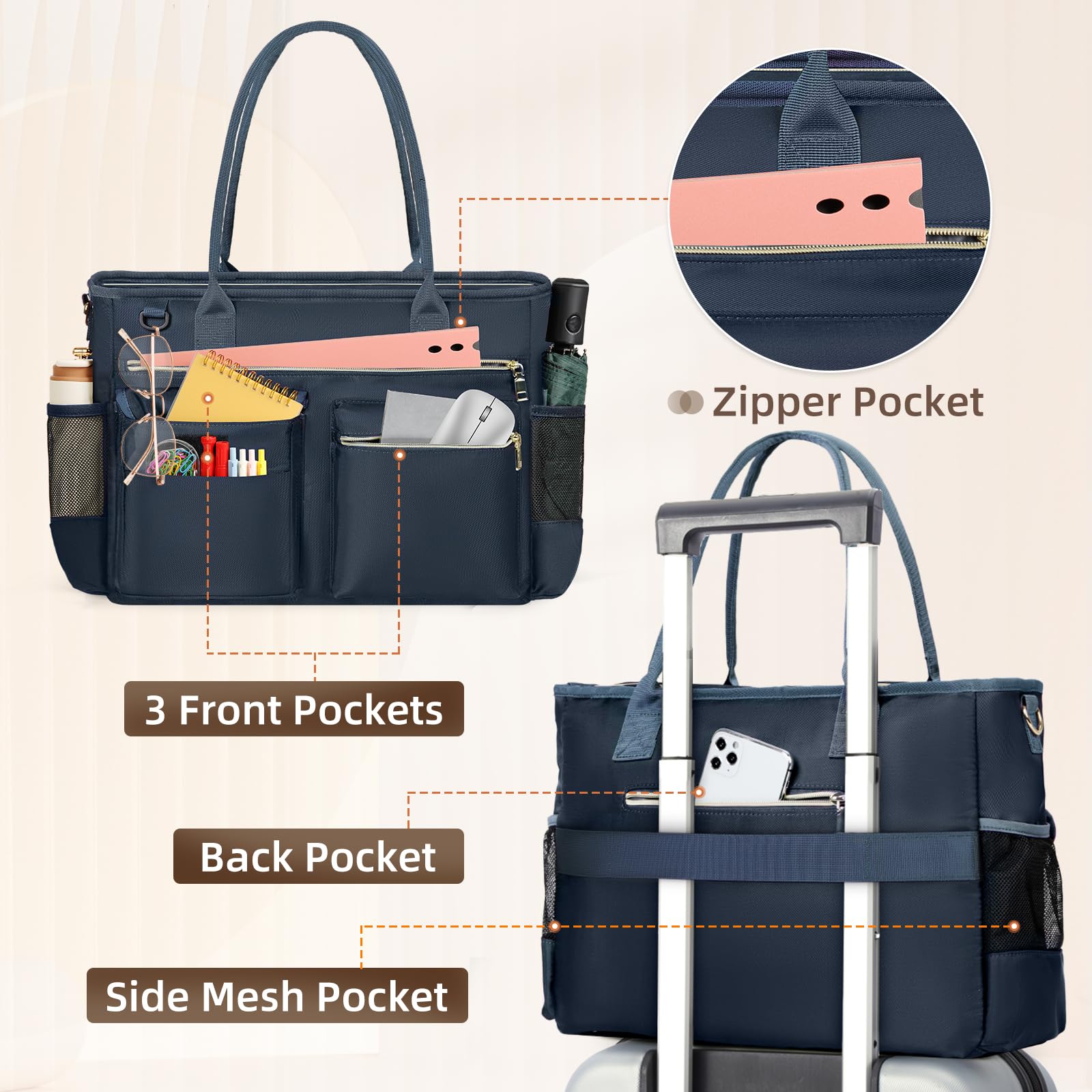 RAINSMORE Sac de Professeur Sac a Main pour Les Cours Lycee pour Ordinateur 15.6 Grand Sac Cabas Femme pour Enseignant D'infirmière D'étudiant