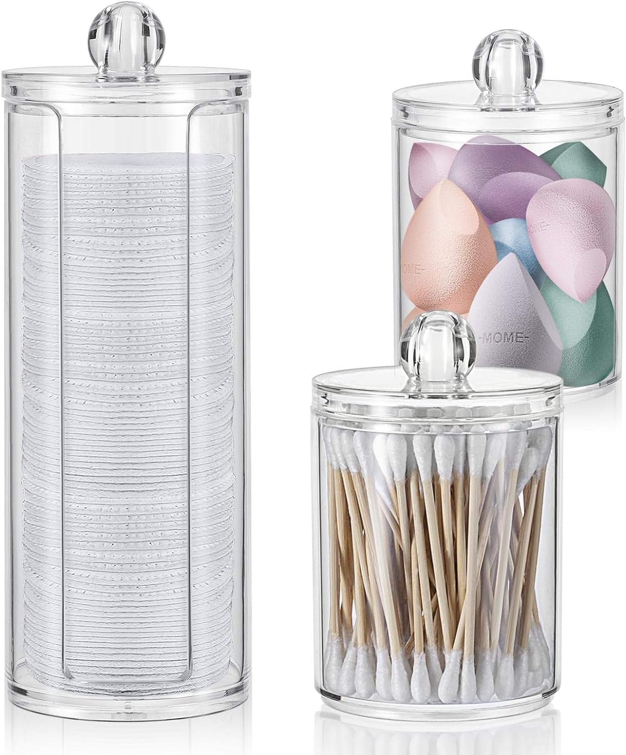 Erweicet Pack of 3 Cotton Pad Dispensers,Qtip Dispenser Bathroom Qtip Storage Container Bathroom Canisters with Lids Cotton Round Dispenser for Floss Hair Ties Jewelry