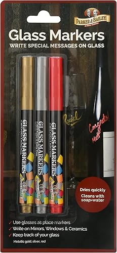Parker & Bailey Marcadores de vidrio, marcadores metálicos, marcadores de copa de vino, marcadores de vino lavables para espejo de ventana,
