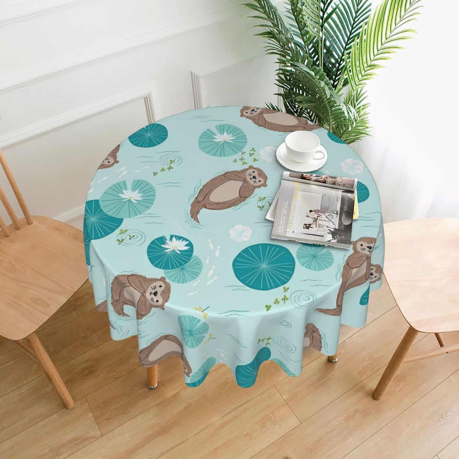 YYHHAOFA Otters Prints Round Decorative Tablecloth 60in - High-Grade Polyester Throw for Dining Tables, Parties, & Outdoor Events