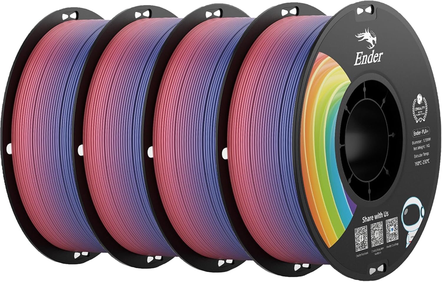 Creality Rainbow PLA+ Filament 1.75mm for 3D Printers, 4kg(8.8lb) +/-0.02mm Dimensional Accuracy, High Speed Filament with Good Toughness & Tangle Free, Fits Most 3D Printers