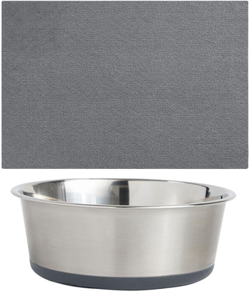 GORILLA GRIP Felt Cat Litter Mat, 35x23, Gray and Stainless Steel Dog Bowls, 2Cup, Gray Bundle