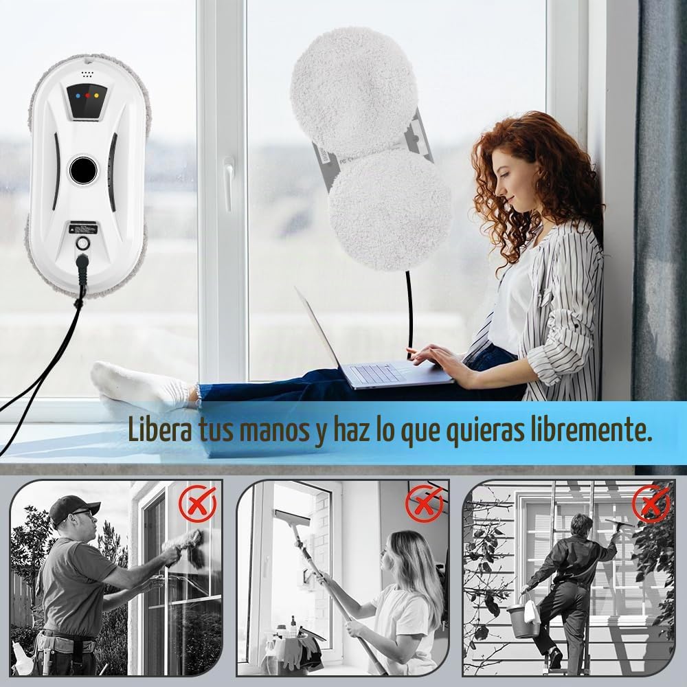 Robot Limpiacristales, Limpiador de Vidrios Magnético 5600 Pa, Planificación Inteligente para Limpieza Automática, Tecnología de Reconocimiento de Bordes para Ventanas Interiores y Exteriores