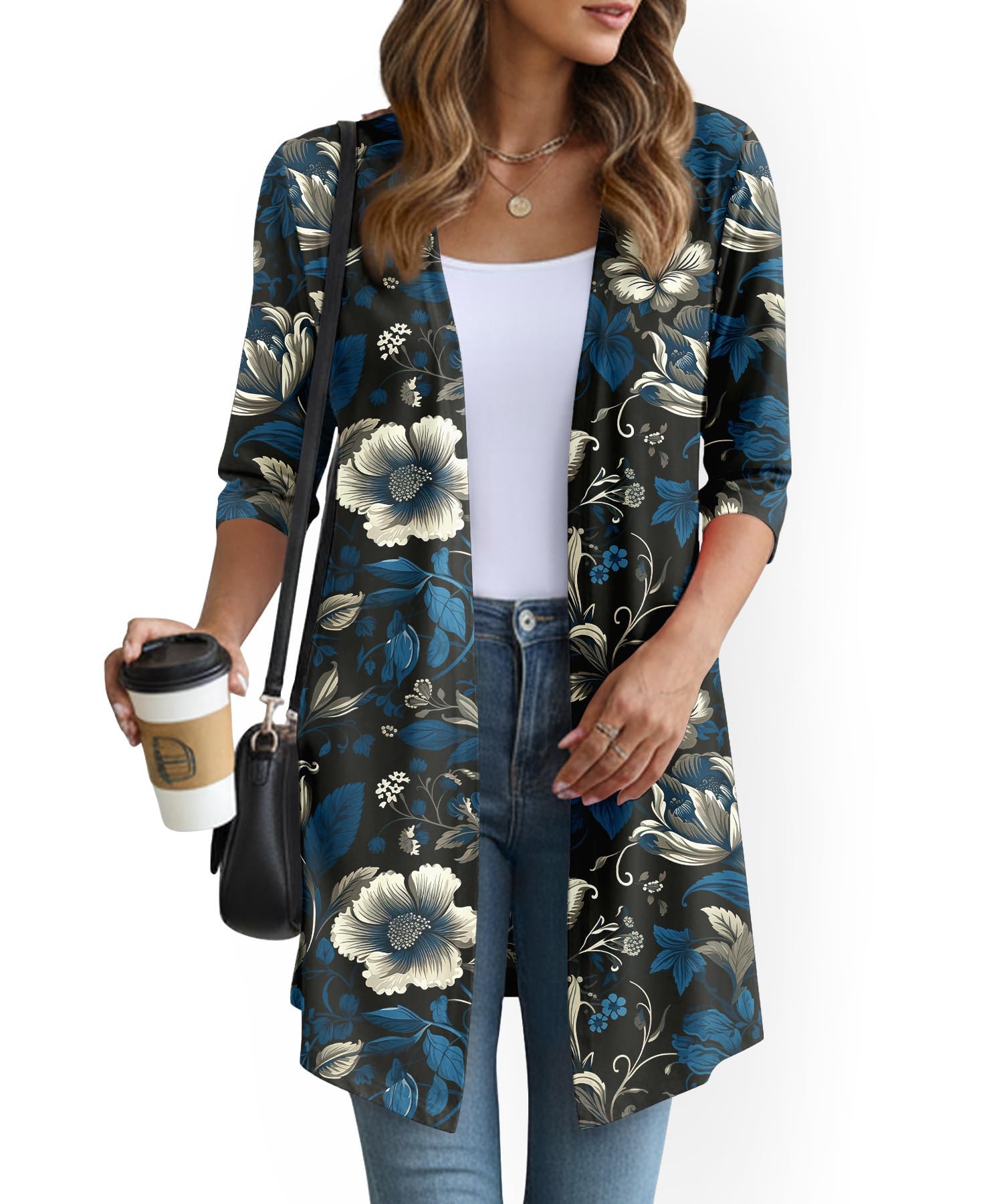 YSYOKOW Lightweight Cardigans for Women 3/4 Sleeve Long Open Front