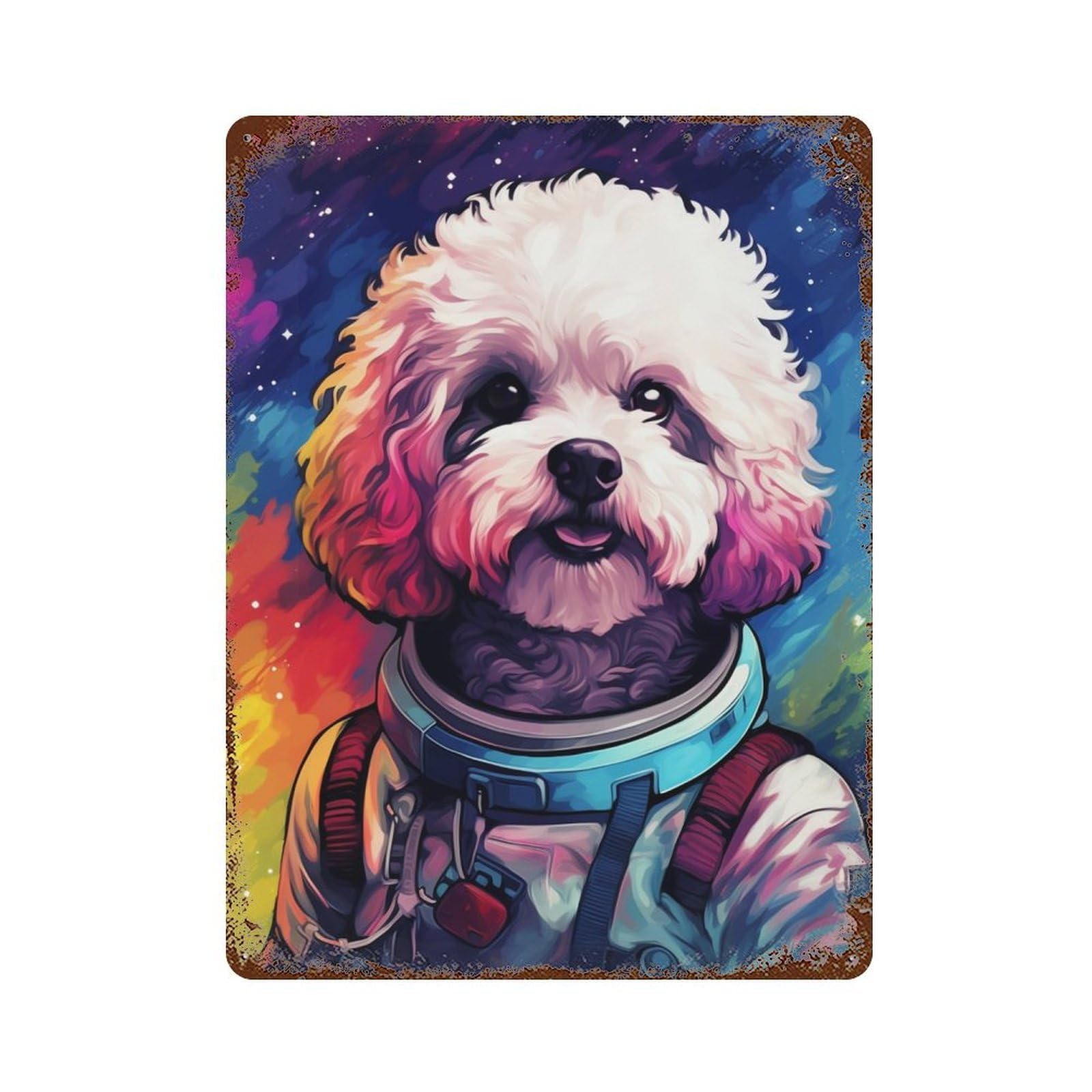 Space Poodle Adventure -4 Distressed Metal Wall Sign 15.7"x11.8", Rustic Home Decor for Living Room, Hallway And Home Decor