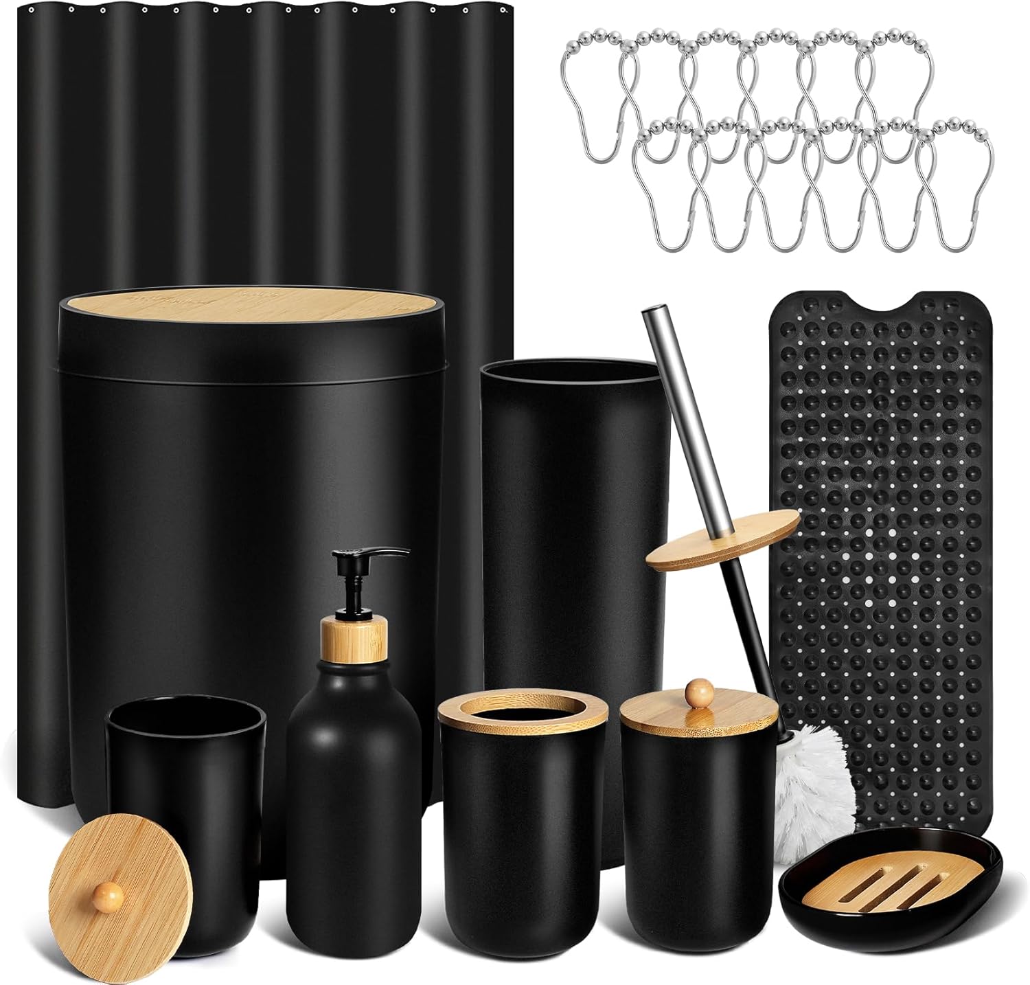 Amazon.com: KASUNTING Black Bathroom Accessories Set with Bathtub Mat ...