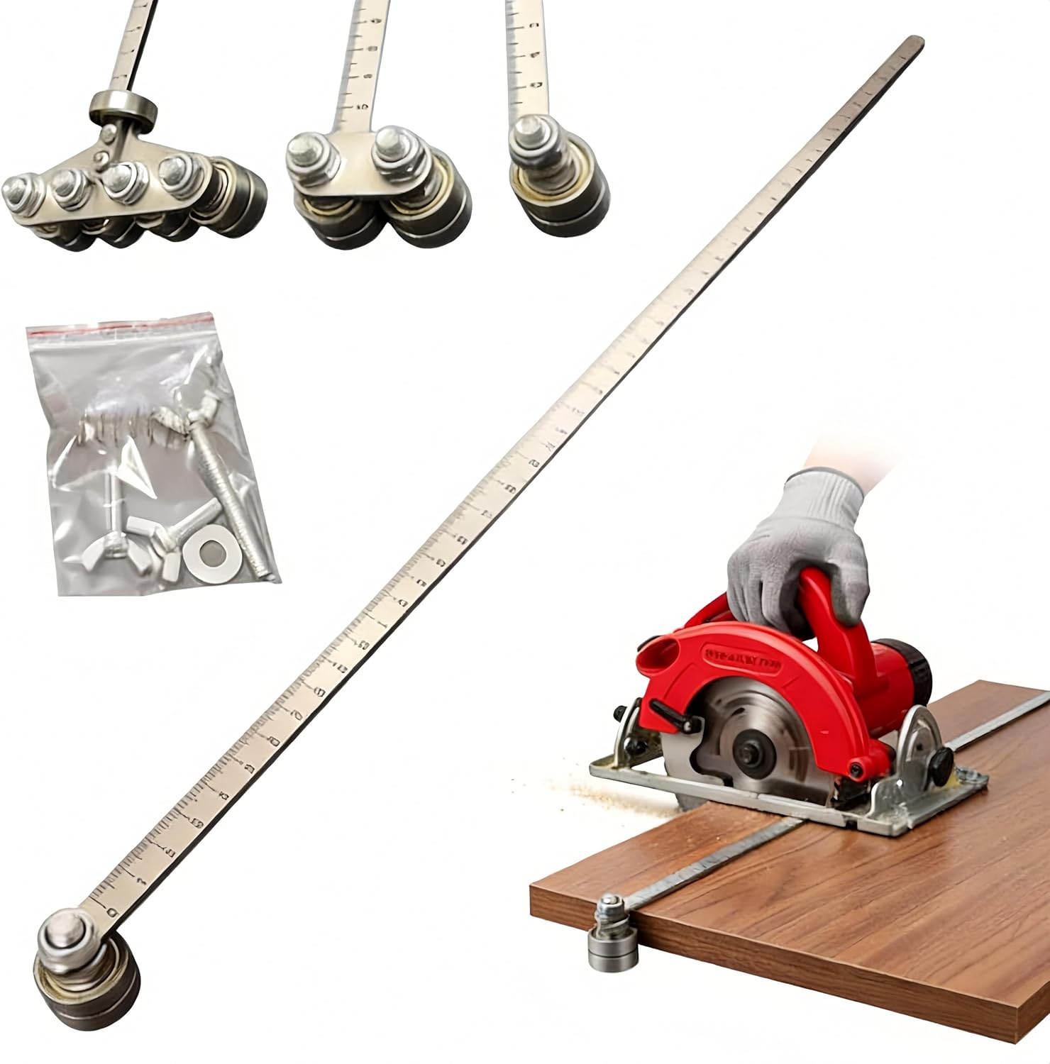 Stainless Steel Positioning Calipers, Circular Saw Precision Cutting Guide with Adjustable Guide Rail, Precise Measurement Tool for Wood Cutting (Four axis 60cm/23.62in)